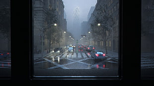 black and gray computer tower, digital art, street, rain