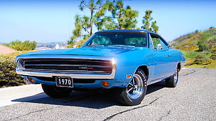blue coupe, car, Dodge, Dodge Charger HD wallpaper