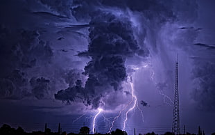 thunderstorm, lightning, storm, nature, clouds