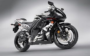 black and white sports bike, Honda CBR, motorcycle