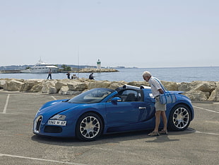 blue coupe, Bugatti Veyron, car, blue cars HD wallpaper