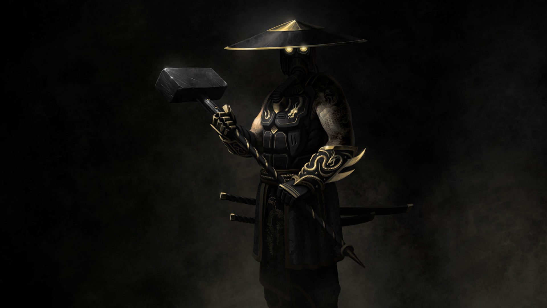 warrior holding hammer character wallpaper, E.Y.E: Divine Cybermancy, cyberpunk
