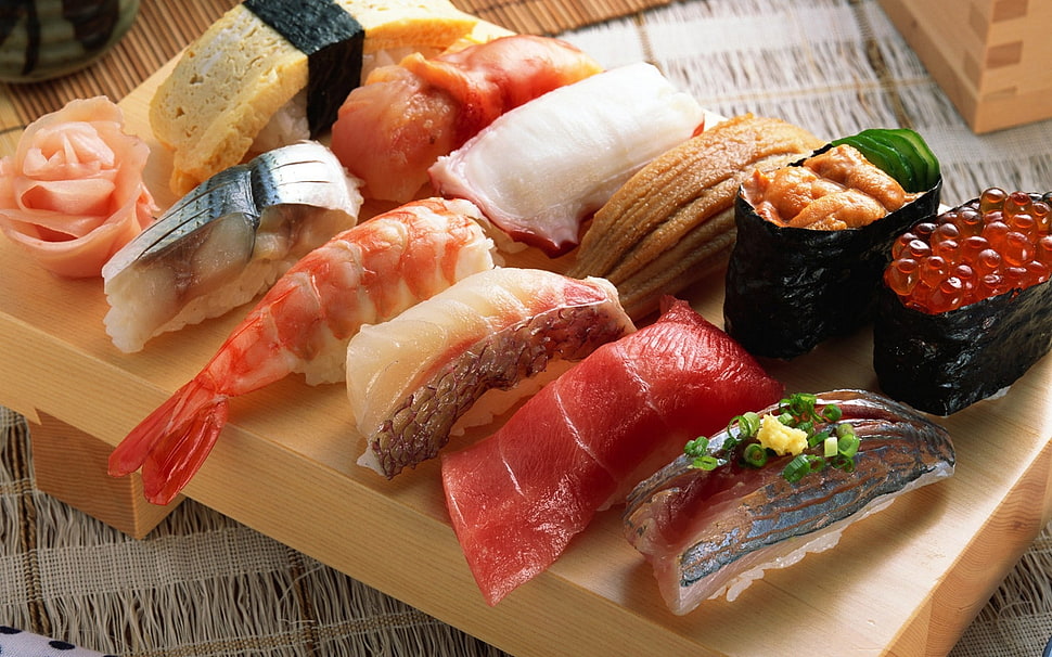 assorted sushi dish HD wallpaper