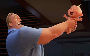 close up photo of Mr. Incredible and baby