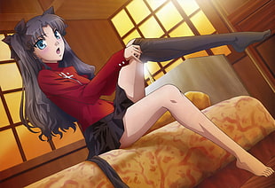 grey haired female anime character illustration, Tohsaka Rin, Fate Series, pantyhose HD wallpaper