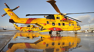 yellow and red helicopter, helicopters, Agustawestland CH-149 Cormorant