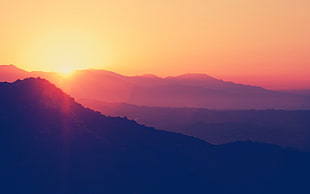 silhouette of mountain, landscape, sunrise, nature, sunlight HD wallpaper