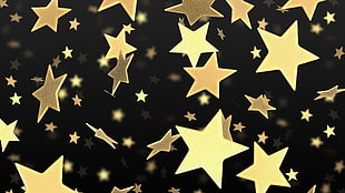 gold star decor lot, black background, digital art, minimalism, stars
