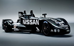 black and white Nissan F-1 racing car