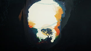 painting of person standing under tree