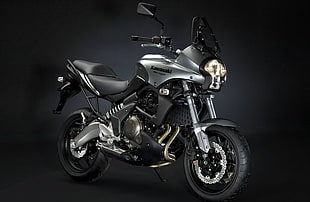 black and gray Kawasaki naked motorcycle