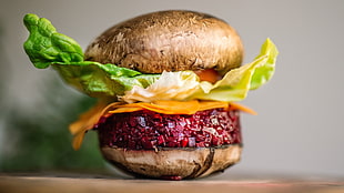 mushroom burger, food, hamburgers, burgers, vegetables HD wallpaper