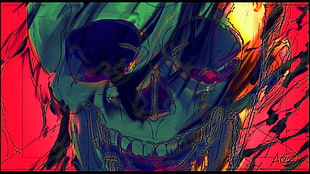 red, blue, and yellow skull digital photo