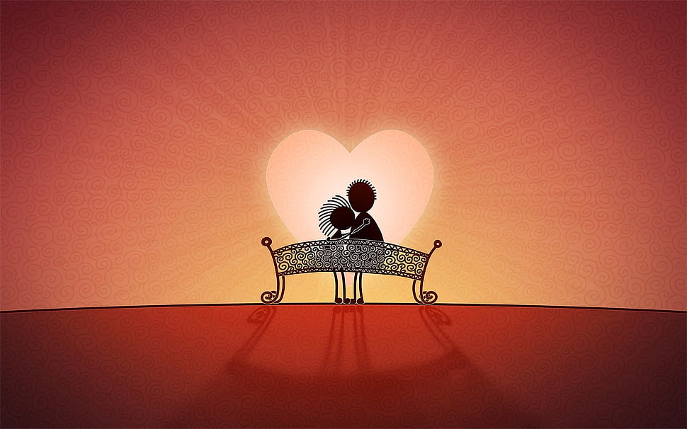 two person hugging on bench silhouette graphic photo HD wallpaper