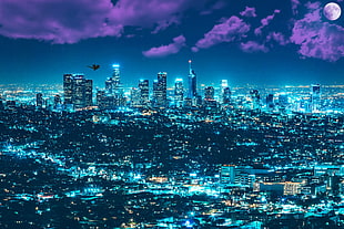 city skyline illustration, Los Angeles, Cityscape, City lights