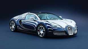 blue metallic Bugatti Veyron coupe, car