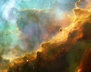 brown and blue sky, space, nebula, stars, space art HD wallpaper
