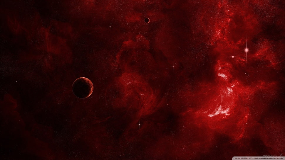 red moon, space art, red, planet, space HD wallpaper