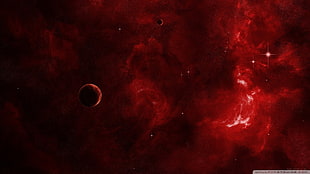 red moon, space art, red, planet, space HD wallpaper