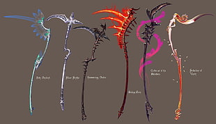 several assorted-color wands, fantasy art, weapon, fantasy weapon