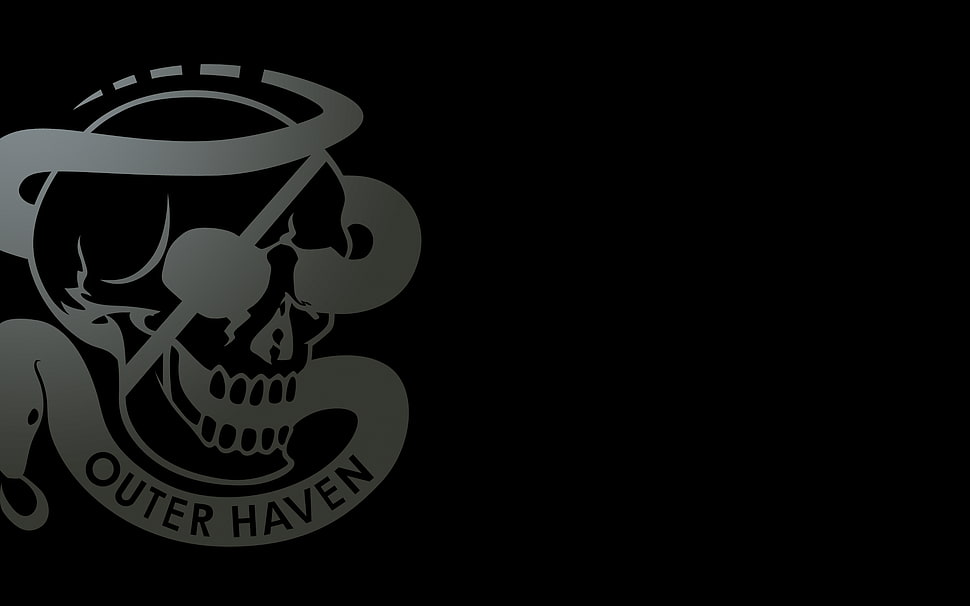 black and white Outer Haven logo, logo, skull HD wallpaper