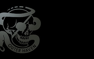 black and white Outer Haven logo, logo, skull