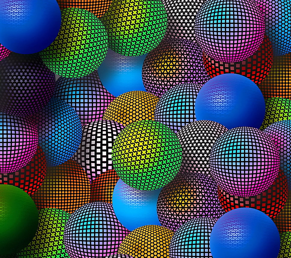 multicolored balls illustration, sphere, pattern HD wallpaper