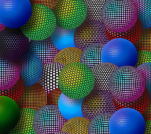 multicolored balls illustration, sphere, pattern