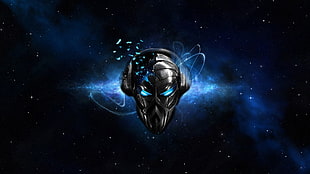 black Skull with headphones logo, skull, headphones, music, space