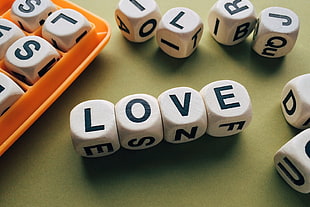 Love text with word buggle dice