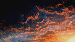 brown and black clouds digital wallpaper, clouds, sky, anime, sunset