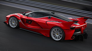 red coupe, Ferrari FXXK, car, race tracks, red cars