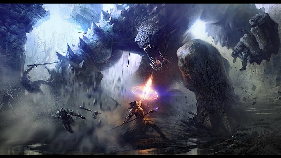 mobile game application digital wallpaper, fantasy art, warrior, magic, trolls HD wallpaper