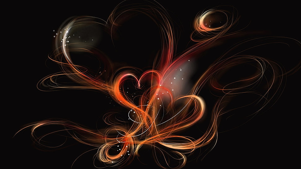orange and black heart illustration HD wallpaper