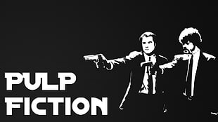 two men holding gun photo, Pulp Fiction, movies, typography, Samuel L. Jackson HD wallpaper