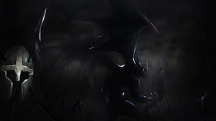 black monster with gray knight helmet illustration HD wallpaper