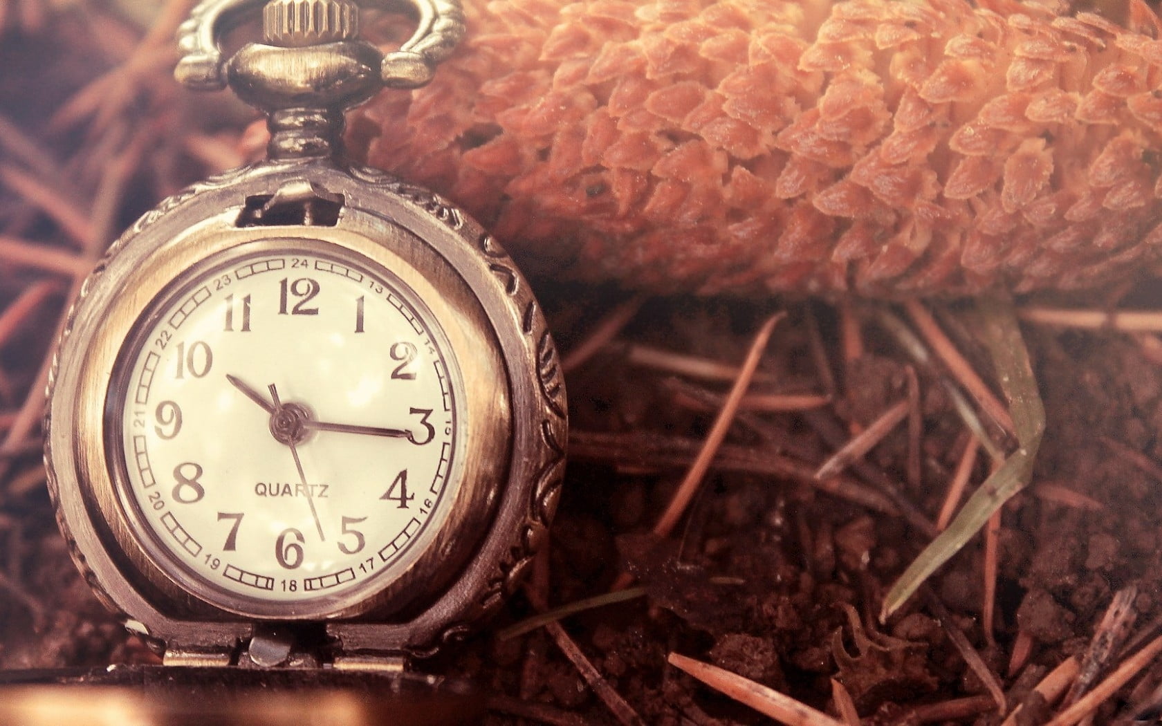 round white analog pocket watch with silver-colored steel frame