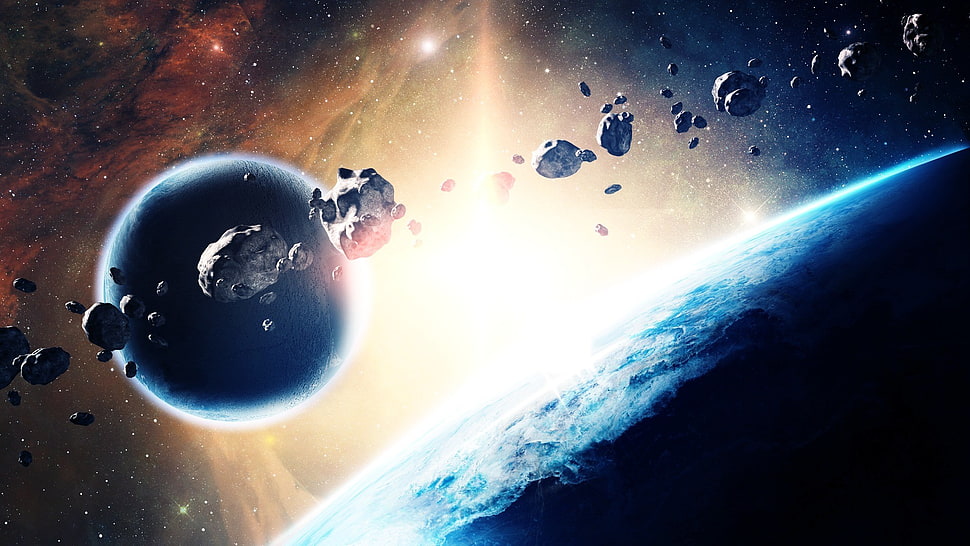 planet earth and moon illustration, space, planet HD wallpaper