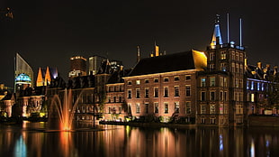 brown painted concrete city buildings, architecture, building, water, reflection