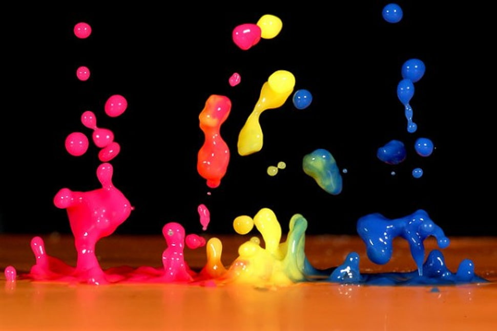 yellow blue green and pink paint  droplets HD wallpaper