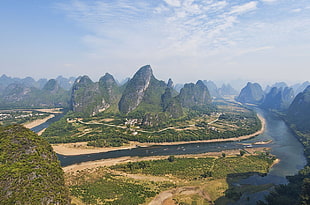 green mountain, Guilin, river, hills, valley