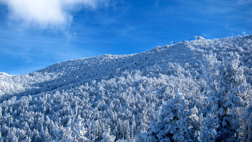 landscape of snowy mountain under cirrus clouds HD wallpaper