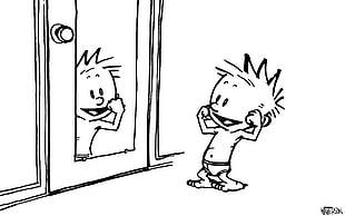 closeup photo of boy standing front of mirror illustration