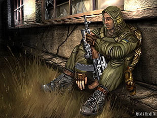man in green army illustration
