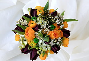 bouquet of orange and purple flowers