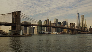 brown and white concrete building, city, bridge, Brooklyn Bridge, New York City HD wallpaper