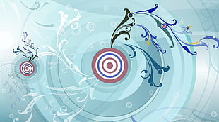 blue, green, and brown floral digital wallpaper