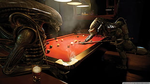 Alien, aliens, 3D, Predator (movie), pool table HD wallpaper