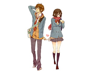 man and woman wearing school uniform anime character digital wallpaper