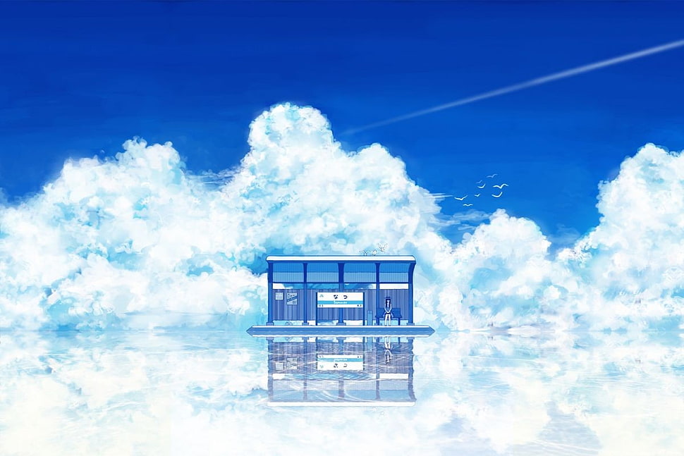 clear glass paneled building surrounded with clouds graphoc HD wallpaper